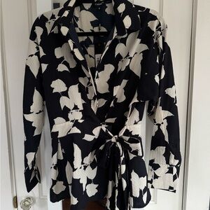 Tolani Navy and White Floral Wrap Blouse